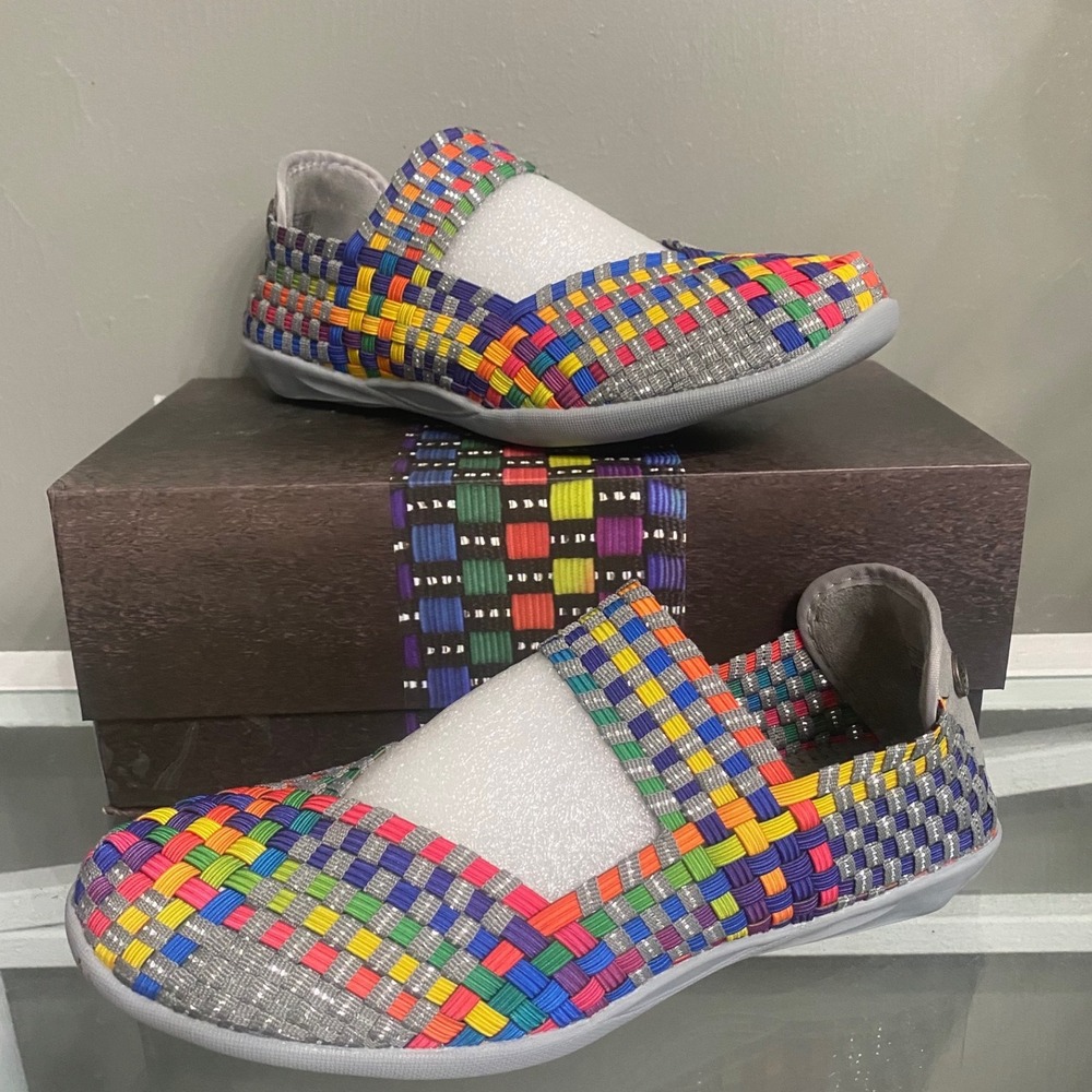 Bernie Mev Lulia Multi Color Woven Mary Jane Flats Silver Size 38 Memory Foam